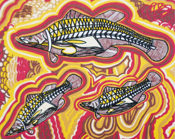 Doris Gingingara, Three Barramundi - Dry, 1998