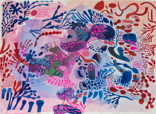 London based visual artist botanical bright colourful illustration in guache ion paper in series "the end of all our exploring"