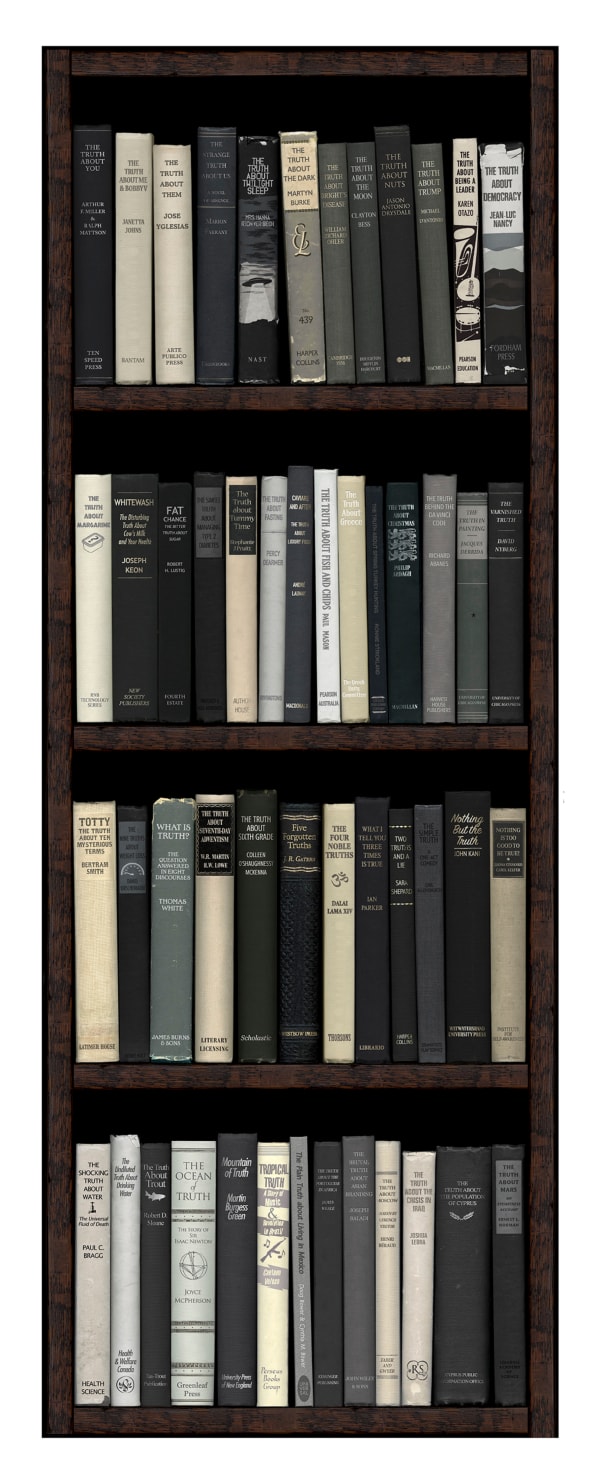 Black and white Bookshelf print by artist Phil Shaw represented by Rebecca Hossack Gallery, archival print, 2017, contemporary art