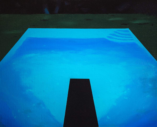 Laurence Jones British artist acrylic paint hyperreal architecture night pool hollywood mansion