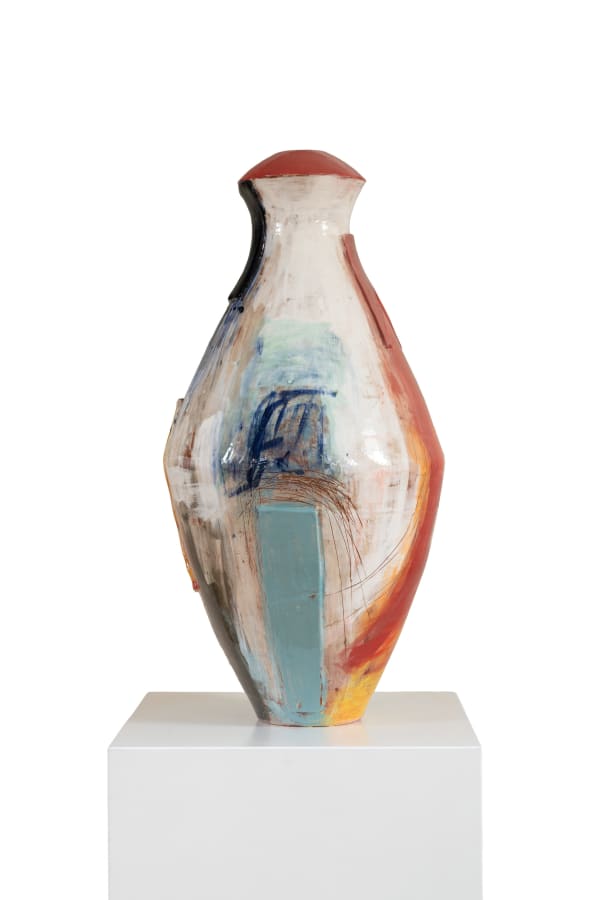 Morten Lassen, 2025, hand painted and hand glazed ceramic vessel, 2025, contemporary artist, danish artist, Copenhagen. Rebecca Hossack Art Gallery London.