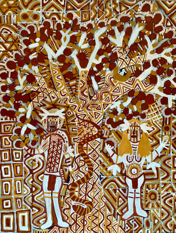 Painting of Adam and Eve by Aboriginal Australian artist Johnathon Bush aka Johnathon World Peace Bush