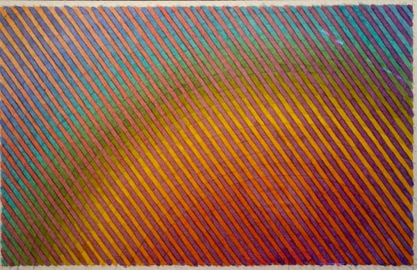 red and orange multi-colour oil painting by artist David Whitaker represented by Rebecca Hossack Gallery