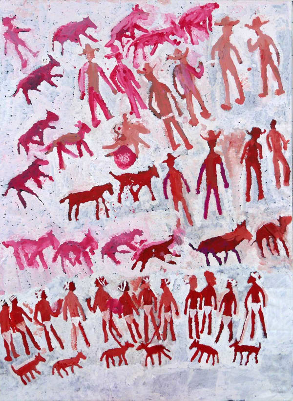 Rebecca Hossack Gallery in London presents works by Australian Aboriginal Utopia artist Motorbike Paddy, drawing on the legacy of Emily Kam Kngwarray and the Utopia region