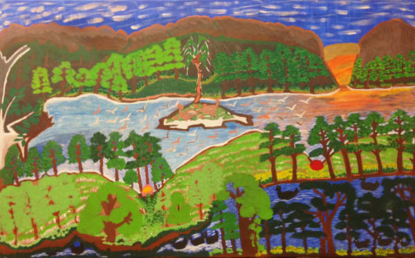 Betty Roberts, synthetic polymer paint on canvas, Ngukurr, Aboriginal artist and artwork.