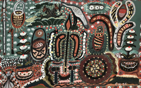 Gertie Huddlestone, synthetic polymer paint on canvas, Ngukurr, Aboriginal artist and artwork.