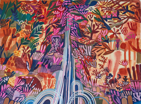 Ashley Amery, Waterfall in Desert Hillside with botanicals