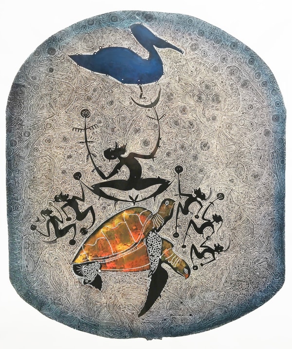 Dennis Nona, coloured linocut, Torres Strait Islands, Aboriginal artist and artwork.