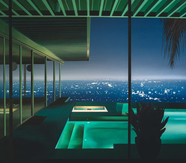 Laurence Jones British artist acrylic on linen of night pool