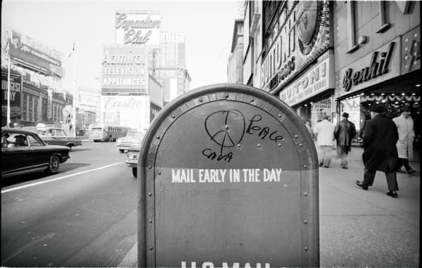 Jim Marshall, Black and white photograph of mailbox in street