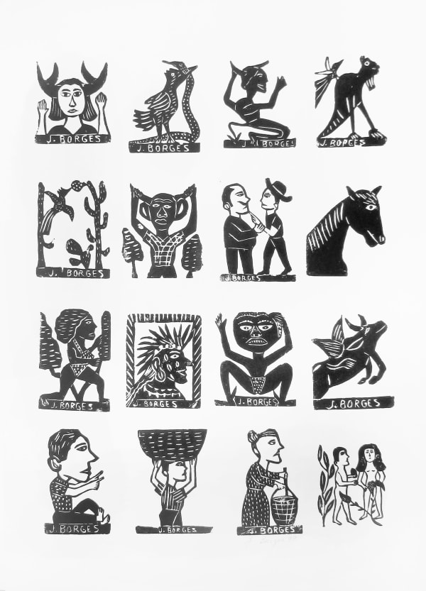 Black and White Folk Tales Woodcut on Paper by José Borges and Represented by Rebecca Hossack Gallery.