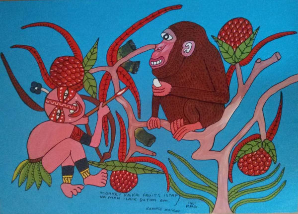 School of Kauage, Monkey Eating Fruits and Hunter, 1996