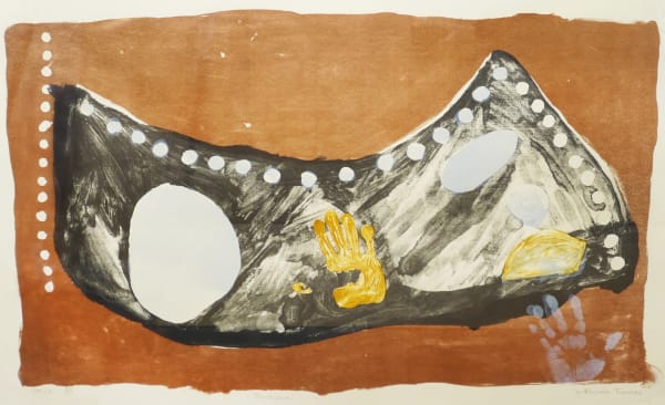 Rover Thomas, etching with hand prints, Kimberley, Aboriginal artist and artwork.