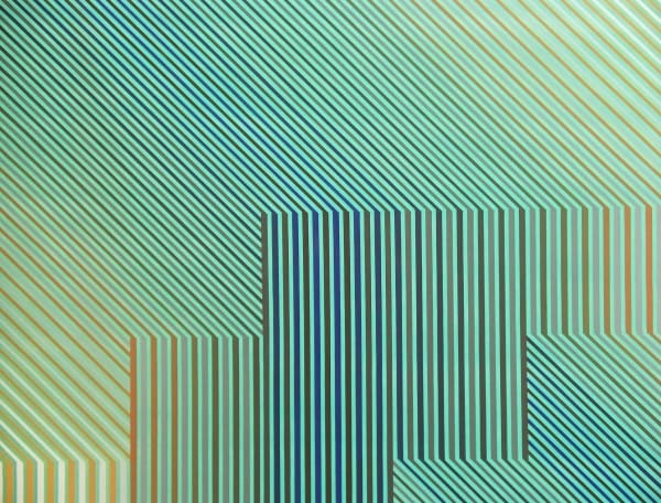 green and blue oil painting by artist David Whitaker represented by Rebecca Hossack Gallery