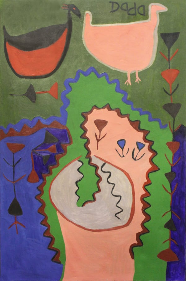 Artist Dada oil on canvas of Creeping Plants & Birds