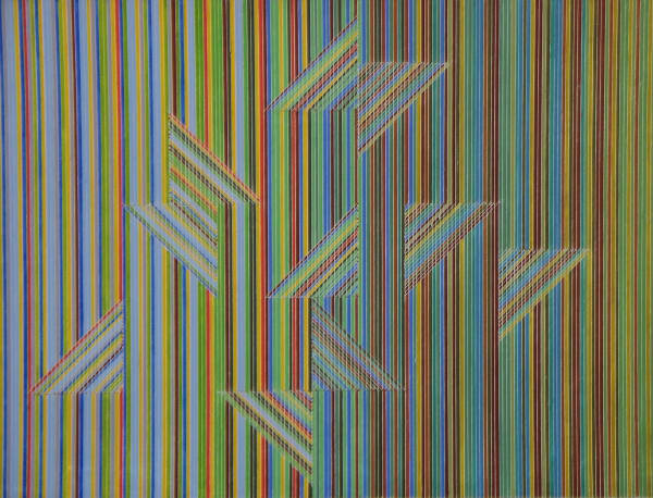 green and multi-colour oil painting by artist David Whitaker represented by Rebecca Hossack Gallery