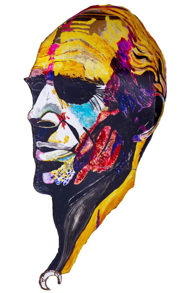 Colorful self portrait by British sculptor Andrew Logan available at the Rebecca Hossack Art Gallery.