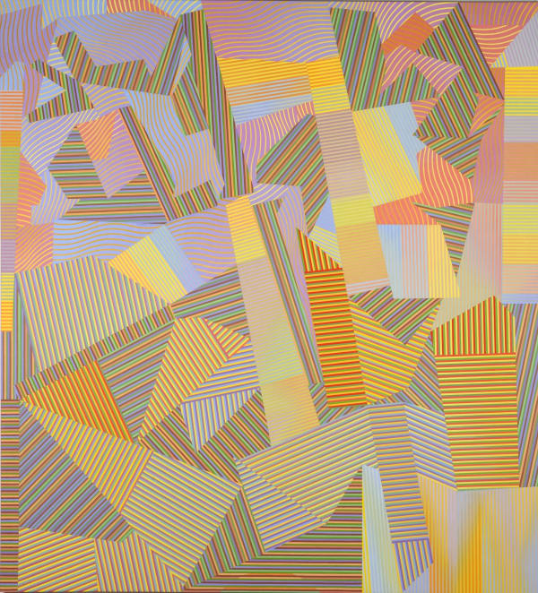 multi-colour abstract oil painting by artist David Whitaker represented by Rebecca Hossack Gallery