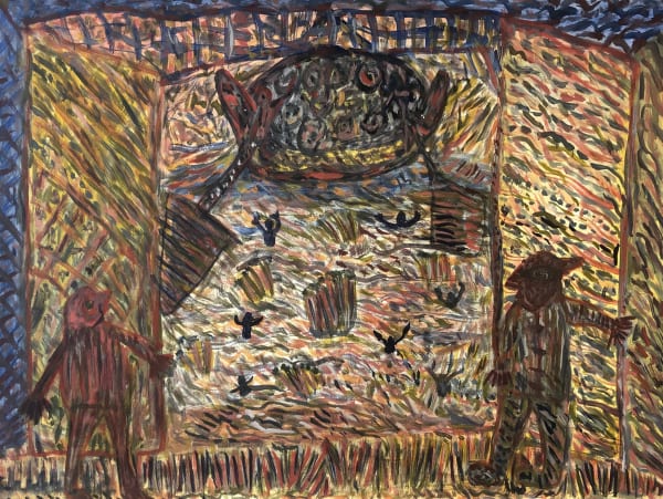 Uddin’s paintings – done in gouache on paper – shimmer with expressive colour. Their characteristic short, dynamic brushstrokes impart a compelling energy to each scene