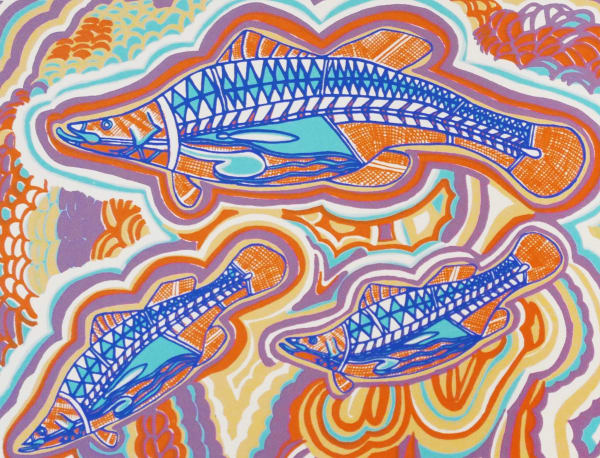 Doris Gingingara, Three Barramundi - Spring, 1998