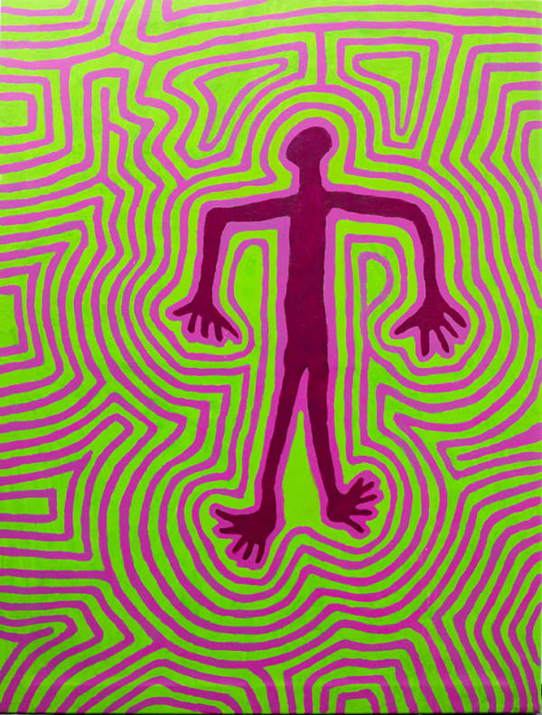 Aboriginal-Australian painter Jimmy Pike synthetic polymer paint on canvas of Mantamarta