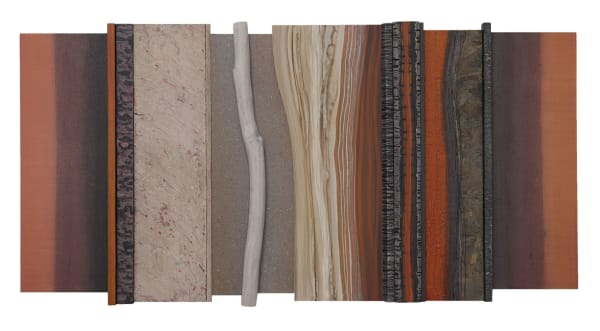 Peter Usher Through , 2025 Acrylic, Oil & timber on board 71 x 140 cm 28 x 55 1/8 in