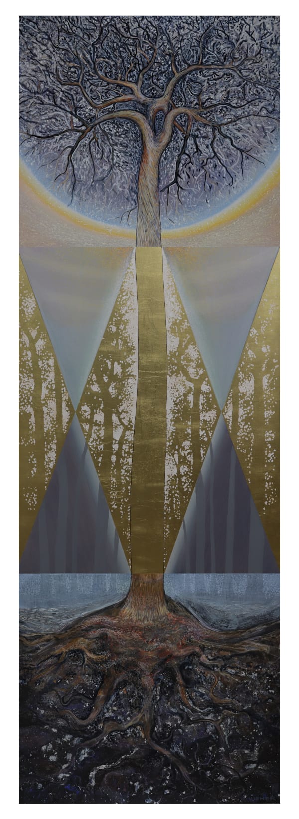 Peter Usher One, 2025 Acrylic, oil & gild on board 240h x 80w cm