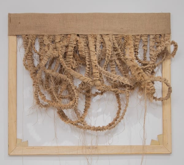 Tshepo Sizwe Phokojoe Thinking outside the box, 2024 Hessian and thread on canvas 39 37/100 x 33 43/50 x 11 81/100 in 100 x 86 x 30 cm