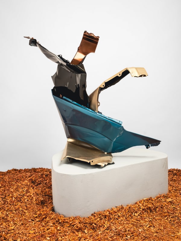 Ugo Ahiakwo Threefold Cord, 2025 3 Car Fenders, Automotive Paint, Lacquer 37 1/2 x 35 3/4 x 31 in 95.3 x 90.8 x 78.7 cm