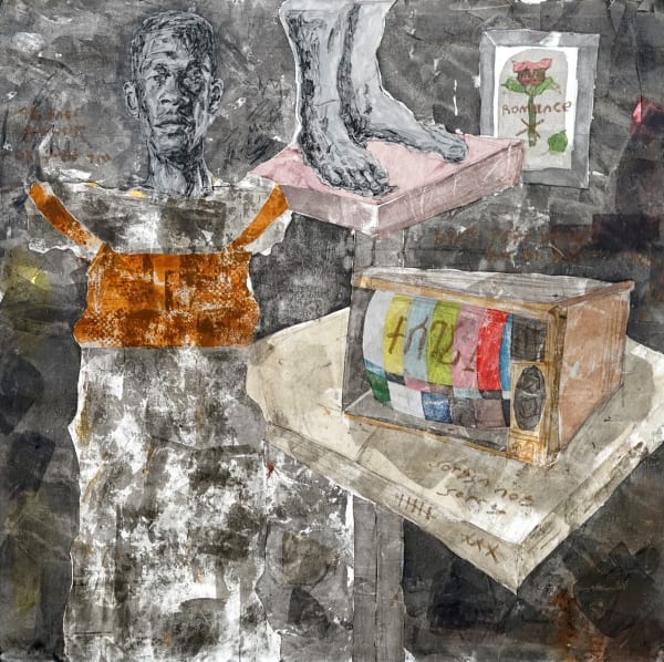 Kaleab Abate A Tiny Box Full of Fantasies, 2023 Mixed Media on Canvas 100 cm x 100 cm