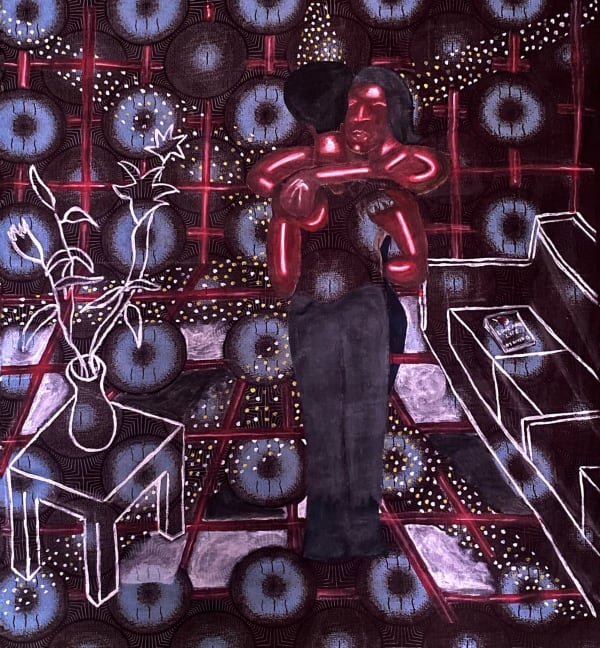 David Oba-Fidelis The Valediction, 2024 Acrylic on african wax print 40 x 39 in 101.6 x 99.1 cm