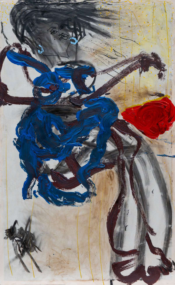 Josiah C Josiah Nma's Red Purse, 2024 Acyrlic, Charcoal, Acrylic Markers,Earth on Canvas 57 87/100 x 38 19/100 in 147 x 97 cm