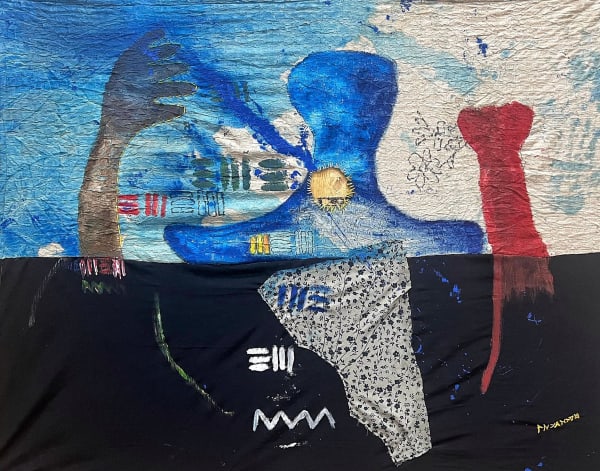 Progress Nyandoro Exotic fill, 2024 Acrylic paint, fabric, wool 41 17/50 x 51 97/100 in 105 x 132 cm