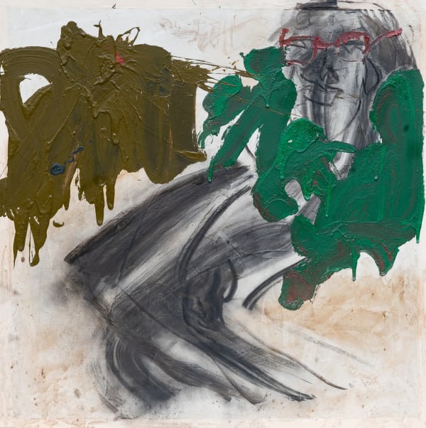 Josiah C Josiah Naughty Therapist, 2024 Charcoal, Acrylic, Earth, Raindrops on Canvas 40 47/50 x 40 47/50 in 104 x 104 cm