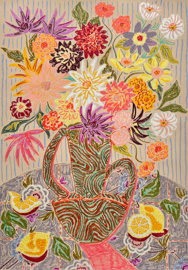 Camilla Perkins, Studio Flowers with Dahlias and Lemons, 2024