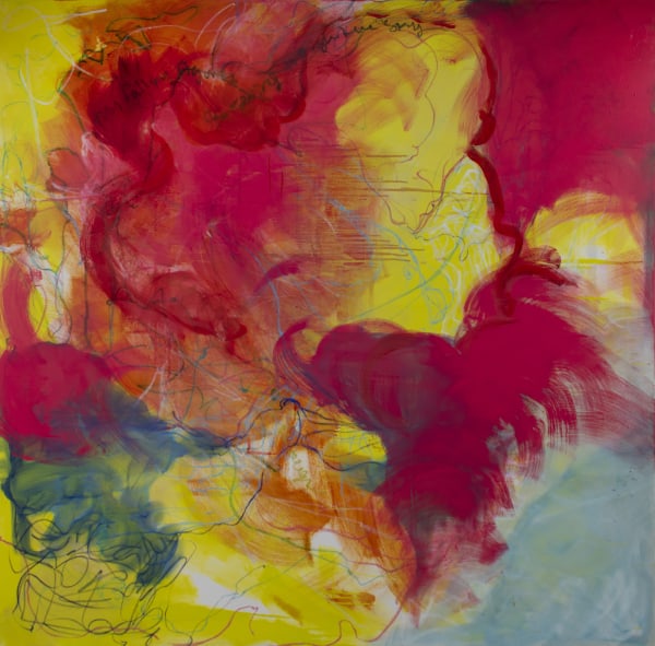 Kate Howe She slides sideways in my mind (tiny falling figures cascading through the sky), 2021 Oil and oilstick on canvas 214 x 214 cm 84 1/4 x 84 1/4 in