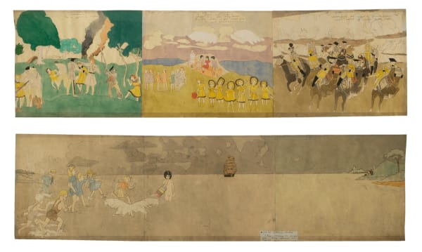 Henry Darger, Side A: At Jullo Callo: Vivian Girls are Seized by Glandelinians and Carried off Toward Jullo Callo; Side B: At Jennie Richee they Managed to Escape after being Pursued and Hounded, n.d.