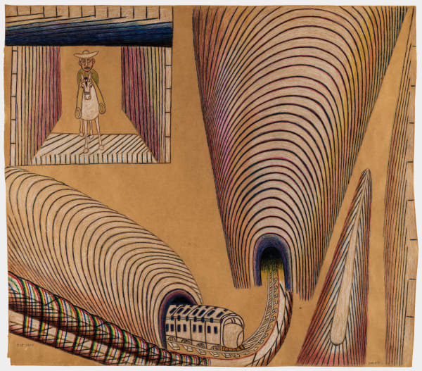 Martín Ramírez, Untitled (Train and Tunnels), 1954