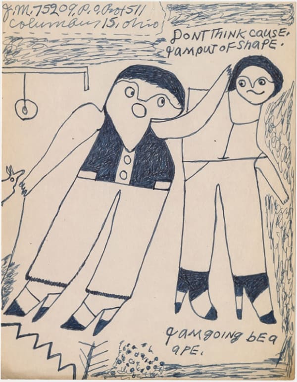 Simple black and white drawing of tow people wearing high-heeled shoes.