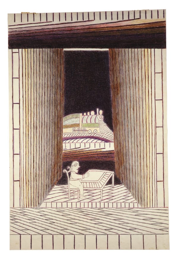 Martín Ramírez - Untitled (Man at Desk), C. 1950