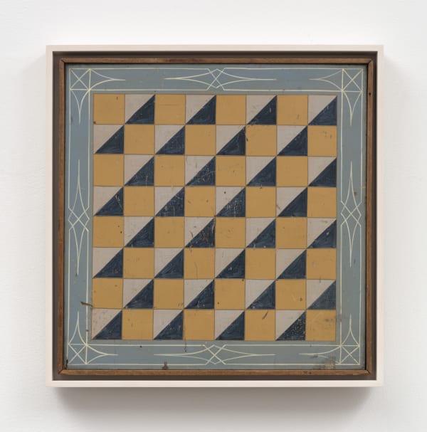 American Unidentified, 5-color Checkers Game Board With Blue and Grey Border, late 19th Century