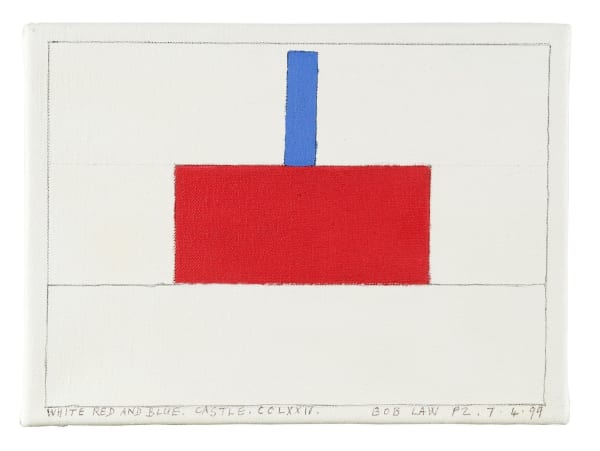 Bob LAW White Red and Blue Castle CCLXXII 7.4.99 P2, 1999 Oil and pencil on canvas 25.4 x 35.6 cm
