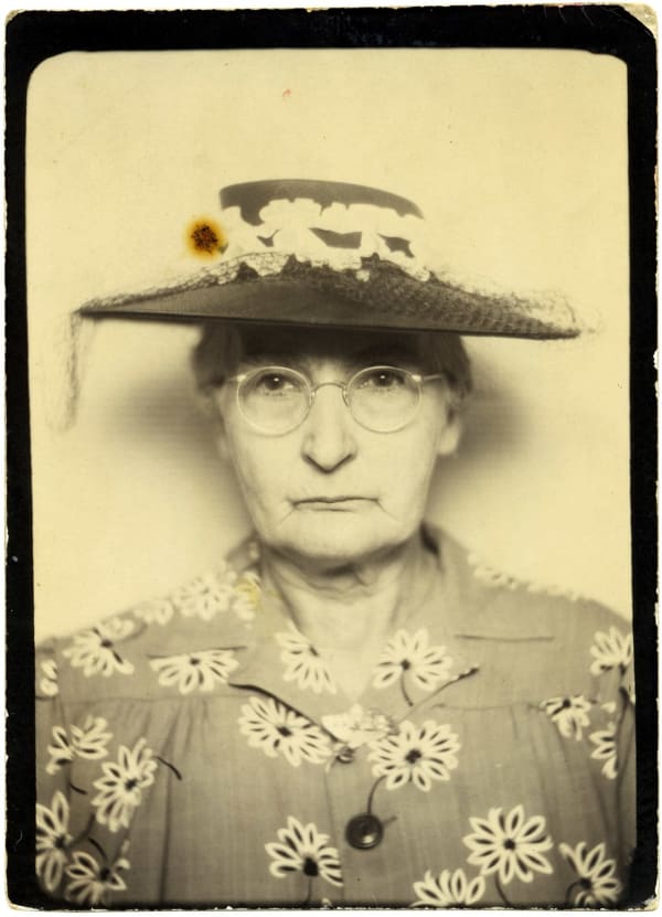 ENLARGEMENT REPRINT Vernacular, Untitled (Photobooth portrait, older lady, dress and hat, fashion)