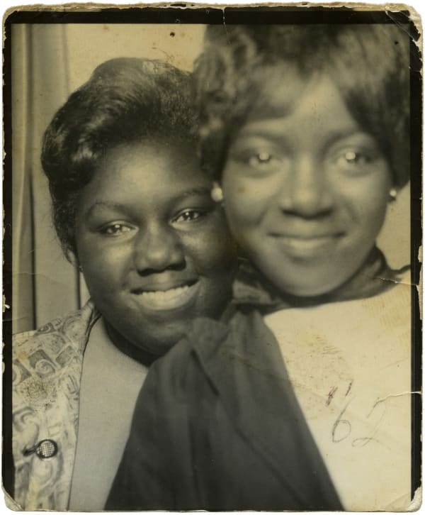 ENLARGEMENT REPRINT Vernacular, Untitled, [Photobooth image, Two African American women, friends, smiling, happy]