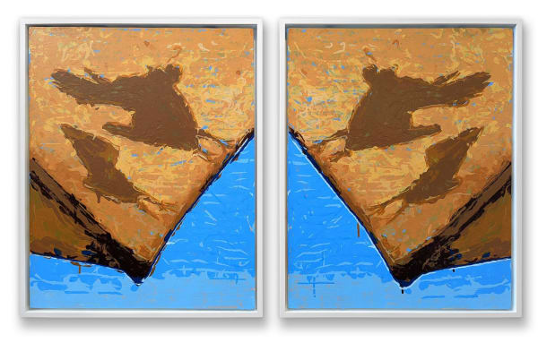 Rob and Nick Carter, Doves, Le Mas de Pierre Robot Painting Diptych - Painting time: 20:43:19 - Stroke count: 6,574, 27 - 31 July 2022