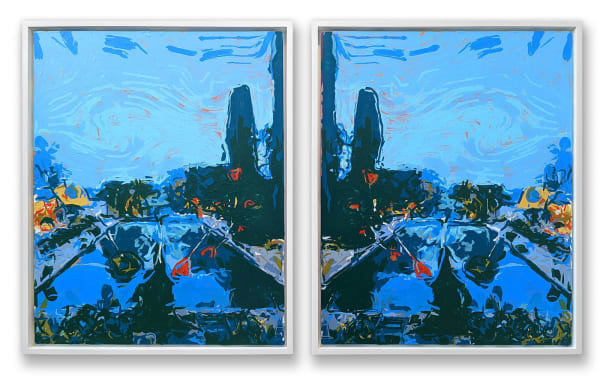 Rob and Nick Carter, The Pool, La Colombe d’Or Robot Painting Diptych - Painting time: 29:56:45 - Stroke count: 9,208, 1 - 4 August 2022
