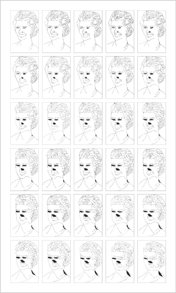 Rob and Nick Carter, Chinese Whispers, Queen Elizabeth II after Andy Warhol (c.1978), 2015