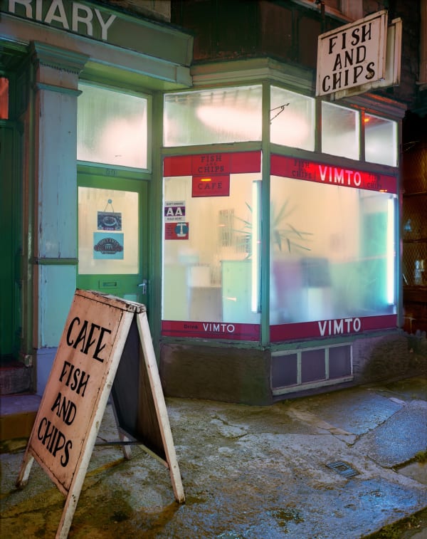Jim Dow, Façade of “The Friary,” Robert’s Fish & Chip Shop, Buxton, Derbyshire, England, 1986