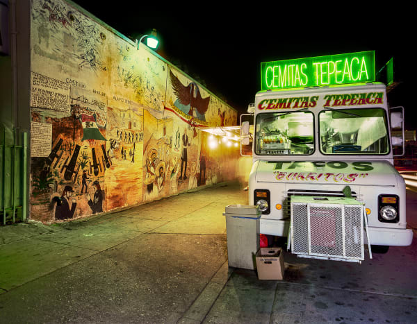 Jim Dow, Cemitas Tepeaca Taco Truck at The Five Points Mural, Boyle Heights, Los Angeles, CA, 2009