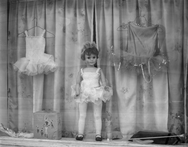 Jim Dow, Doll in Dance Studio Window, US 52, Higginsport or Portsmouth, OH, 1971